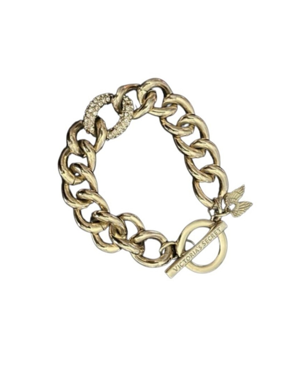 Victoria's Secret gold tone chain rhinestone link angel wing bracelet